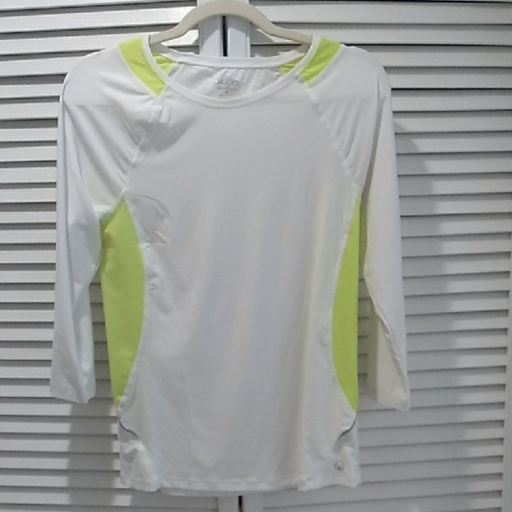 White and Yellow Fitted 3/4 Sleeve Jersey Top, NWOT